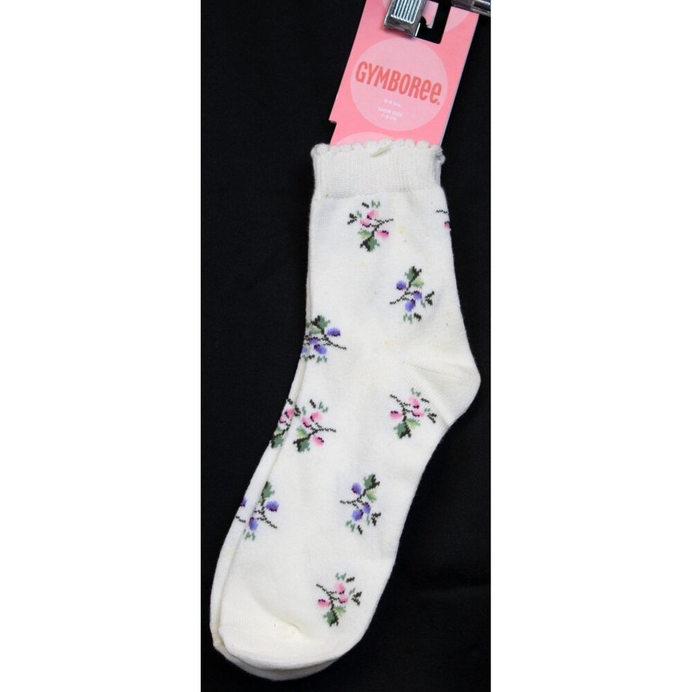 NWT 2005 Gymboree Winter Princess Cream Ankle Socks Pink Purple Flowers sz 1-2